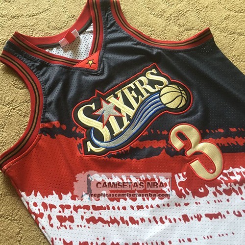 Camiseta Philadelphia 76ers Allen Iverson Mitchell & Ness Negro Rojo